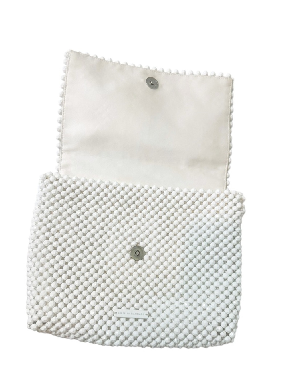 LOEFFLER RANDALL White Beaded Folded Clutch Purse Magnet Closure White Satin - Picture 4 of 7